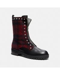 coach lorimer coated canvas monogram combat booties
