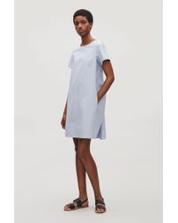 Cos Cotton Dress With Draped Back In Dusty Blue Blue Lyst