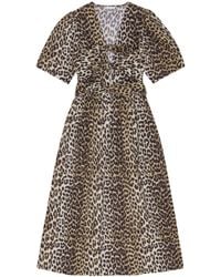 ganni league oversized mini dress GANNI Organza Mini Dress Size 40 US 8 Green Jacquard Balloon Sleeve Ruched
