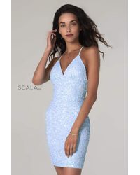 Scala Blue 48782 Fitted String Strapped Sequin Dress In Rouge
