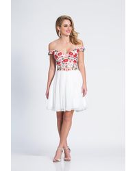 Dave & Johnny White 3856 Floral Off-shoulder A-line Cocktail Dress