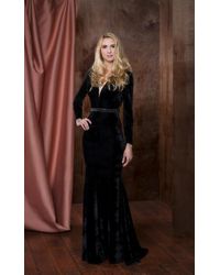 Colors Dress Black 1780 Long Sleeve Velvet Trumpet Dress