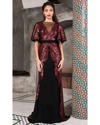 Tadashi Shoji Black Flutter Sleeve Illusion Neck Evening Dress