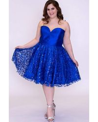 Sydney's Closet Blue Sc8097 Strapless Mikado Embroidered Tulle Dress