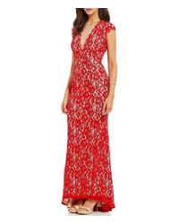 Aidan Mattox Red 151a98160 Keyhole Cutout Floral Lace Gown