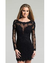 Dave & Johnny Black Rosette Motif Long Sleeve Sheath Dress 1721