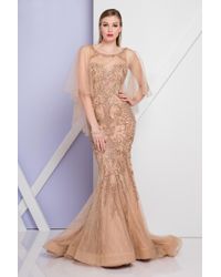 Terani Couture Multicolor 1722gl4472 Illusion Flutter Sleeve Mermaid Gown