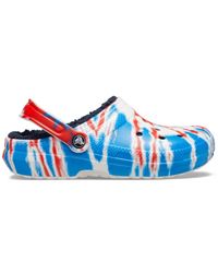 red white blue tie dye crocs