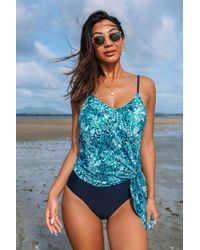 CUPSHE Tummy Control Blue Floral Tie Side One Piece Swimsuit