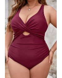 CUPSHE Red Keep It Cool Molded Twist Front Tummy Control Plus Size One Piece