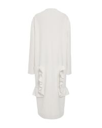 Marni White Cotton Crepe Long Ruffle Coat