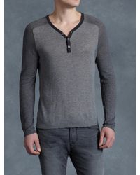 John Varvatos | Gray Cotton Color Blocked Henley for Men | Lyst