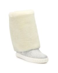 Casadei | White Sheepskin & Leather Foldover Cuff Boots | Lyst