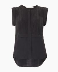 Veronica Beard | Black Sutton Pintuck Cap Sleeve Blouse | Lyst
