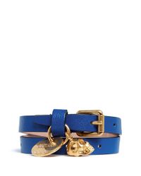 Alexander McQueen | Blue Double Wrap Skull Charm Leather Bracelet | Lyst