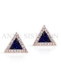 Anne Sisteron - Pink 14Kt Rose Gold Lapis Lazuli Diamond Triangle Stud Earrings - Lyst