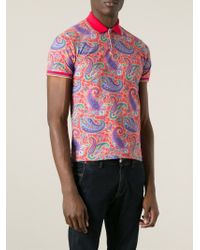 Etro Paisley Print Polo Shirt in Red for Men | Lyst