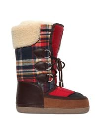 DSquared² | Blue Nylon & Plaid Wool Snow Boots | Lyst