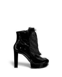 Robert Clergerie | Black 'bessin' Fur Front Patent Leather Ankle Boots | Lyst