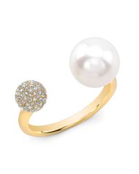 Anne Sisteron - 14kt Yellow Gold Diamond Dome And Pearl Ring - Lyst