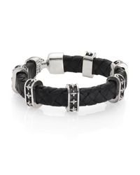 King Baby Studio | Metallic Braided Leather Sterling Silver Cross Bracelet for Men | Lyst
