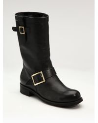 Jimmy Choo | Black Leather & Rabbit Fur Mid-calf Boots | Lyst