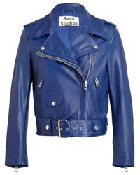Acne Studios Mape Leather Biker Jacket in Blue - Lyst