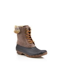 Sperry Top-Sider | Black White Water Faux-fur Lace Up Duck Boots | Lyst