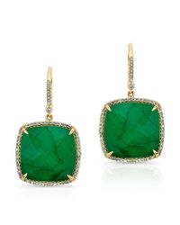 Anne Sisteron - Green 14kt Yellow Gold Emerald Diamond Large Cushion Cut Earrings - Lyst