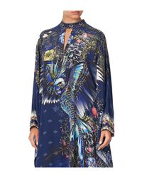 Camilla Blue Kaftan W/ High Collar Stand
