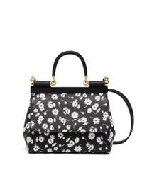Dolce & Gabbana | Black Small Floral 'sicily' Tote | Lyst