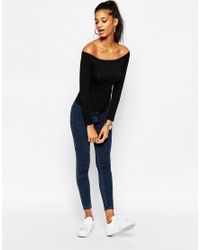 off shoulder top black long sleeve