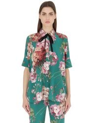 Gucci | Green Blooms Printed Silk Georgette Shirt | Lyst