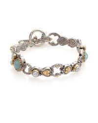 Konstantino | Metallic Amphitrite Sea Blue Agate, 2Mm-4Mm White Pearl, 18K Yellow Gold & Sterling Silver Heart Link Bra | Lyst
