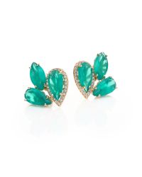 KALAN by Suzanne Kalan | Metallic Soleil Green Onyx, Diamond & 14k Yellow Gold Pear Cluster Stud Earrings | Lyst