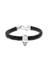 Alexander McQueen | Black Skull Charm Braid Leather Bracelet for Men | Lyst