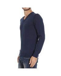 Armani Jeans | Blue Sweater V Neck Basic With Logo for Men | Lyst