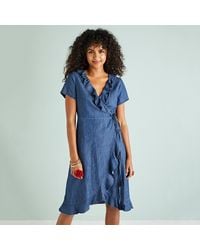 yumi frill wrap denim dress