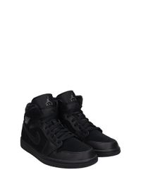 Nike Air Jordan 1 Mid Leather And Suede Sneakers in Black for Men - Lyst