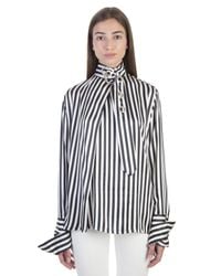 Marques'Almeida - Black And White Silk Buckled High Neck Blouse - Lyst