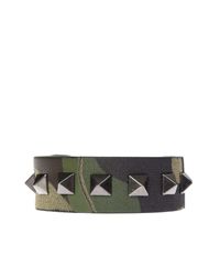 Valentino - Black Camouflage Canvas And Leather Bracelet With Metal Studs - Lyst