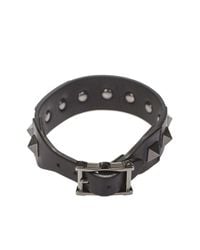 Valentino - Black Leather And Canvas Bracelet With Stud for Men - Lyst