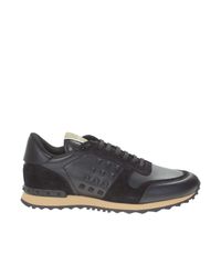 Valentino - Black Leather Rockstud Sneakers for Men - Lyst