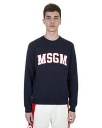 MSGM - Printed Dark Blue Cotton Sweater for Men - Lyst