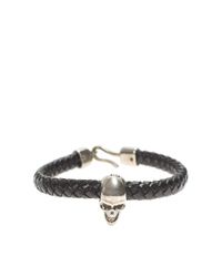 Alexander McQueen - Black Braided Leather Bracelet With Skull for Men - Lyst