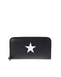 Givenchy | Black Leather Zip Around Pandora Wallet With White Star | Lyst