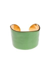 LITTLE WOMAN PARIS - Metallic Gold Metal And Green Resin Bangle - Lyst
