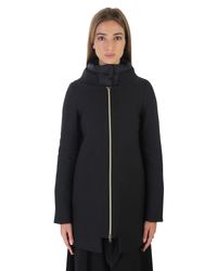 Herno - Black Blend Virgin Wool Coat With Padded Nylon Inner - Lyst