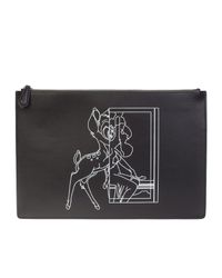 Givenchy - Bambi Print Black Leather Pouch Clutch Bag - Lyst