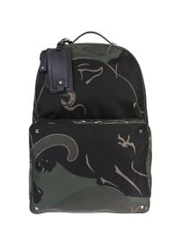 Valentino - Panther Printed Bleck Ang Green Nylon Backpack for Men - Lyst
